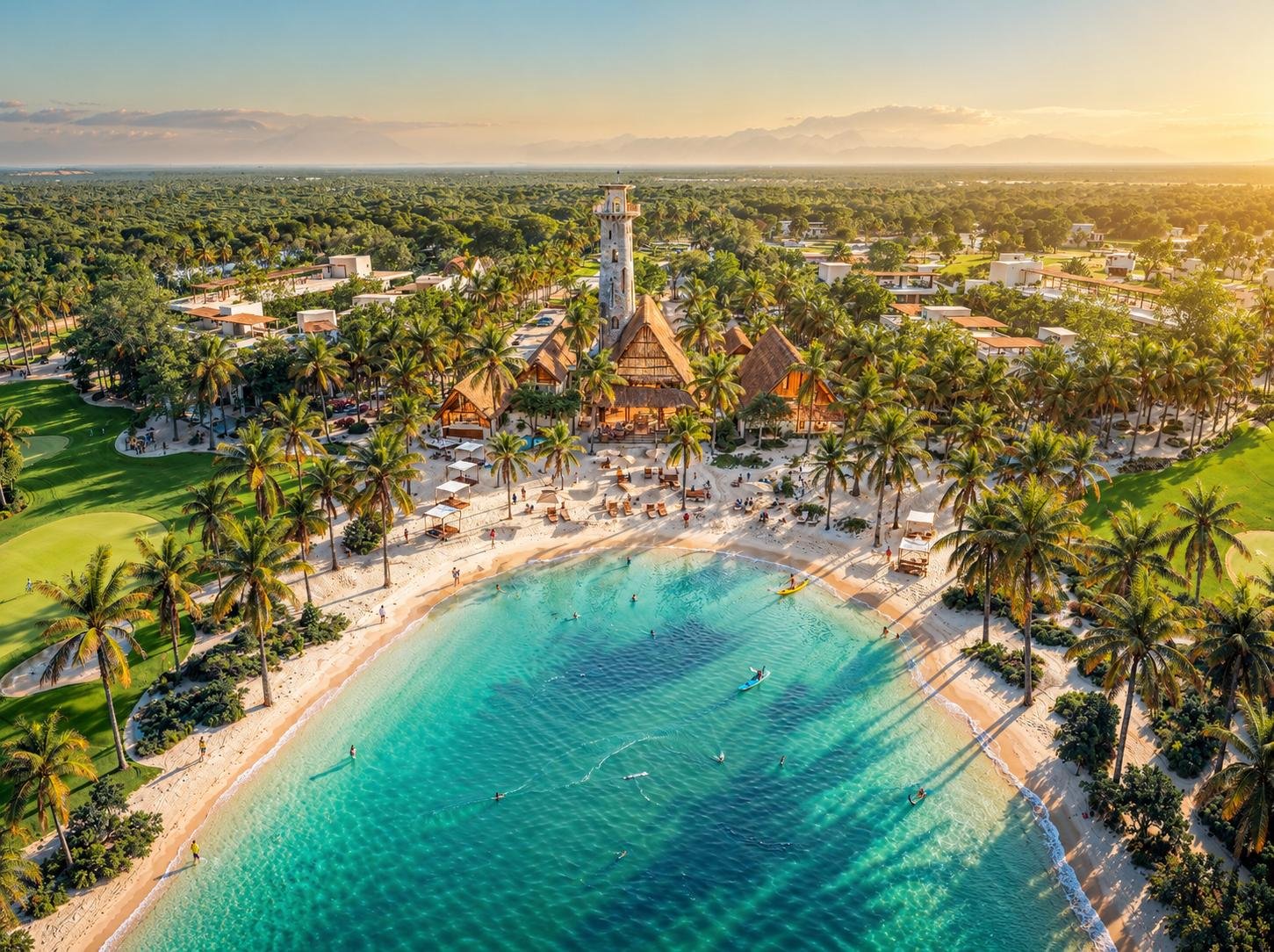 Cabañas junto al agua en la comunidad de Gran Palmera